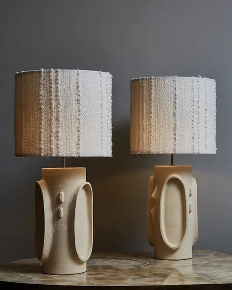 Table Lamps | Glustin Luminaires 3/8 Lamp Design Ideas, 70’s Decor, Pottery Lighting, Home Lamp, Lamp Inspiration, Ceramic Lamp Base, Elegant Table Lamp, Fabric Lamp, Pottery Lamp