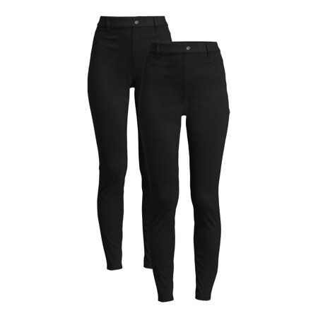 Work it in Time & Trus Stretch Knit Jeggings. Crafted from recycled fibers, these soft, stretchy leggings are earth-friendly and flattering on every body. A win-win thats hard not to love! Exclusively at Walmart. Size: M.  Color: Black.  Gender: female.  Age Group: adult. Black Tight Straight Leg Jeggings, Black High-waisted Fitted Jeggings, Black High-waist Elastane Jeggings, Black Mid-rise Elastane Jeggings, Black Stretch Full-length Jeggings, Pocket Sweatpants, Black Jeggings, Waist Workout, Stretchy Leggings