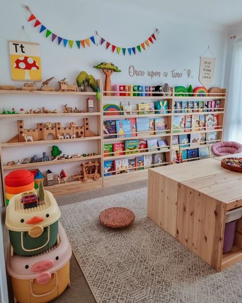 Shared Room Toy Storage, Living Room Corner Play Area, Play Silk Storage, Multiage Playroom, Ikea Kids Room Storage, Trofast Corner, Trofast Bookshelf, Duplo Storage Ideas, Toy Storage In Bedroom