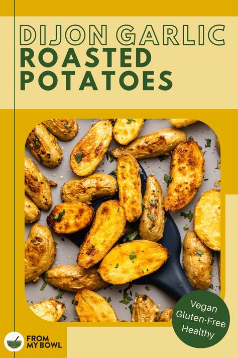 These Dijon Garlic Roasted Potatoes are tossed with a tangy marinade then oven-roasted until tender and crispy. You'll never want to make boring french fries again! Vegan & Gluten-Free. Potato Marinade, Vegan Potato Pancakes, Mustard Marinade, Pomegranate Vinaigrette, Sweet Potato Gratin, Garlic Mustard, Garlic Roasted Potatoes, Easy Marinades, Garlic Potatoes