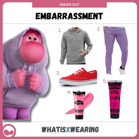 Fade into the background you little wallflower with this Embarrassment costume idea from Disney's Inside Out 2! Inside Out 2 Costume Ideas, Disney Sidekick Costumes, Inside Out Two Outfits, Inside Out 2 Outfit Ideas Embarrassment, Inside Out 2 Envy Costume, Inside Out 2 Costume, Inside Out 2 Characters Outfits, Dressing Up As Inside Out Characters, Inside Out 2 Diy Costumes