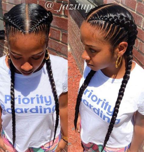 Cornrow Extensions, Two Plaits, Fade Braids, French Braid With Weave, Big Cornrow Braids, Two Cornrow Braids, Inspiration For Black Women, Braids Kids, Two Braid Hairstyles