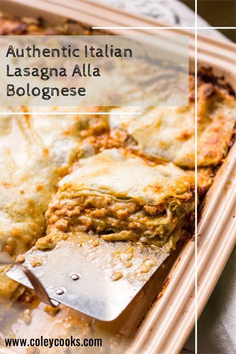 This authentic recipe for Italian Lasagna Alla Bolognese is so different from the traditional Italian-American style Lasagna (in the best way). Slathered in a creamy bechamel sauce, it's rich, meaty and will melt in your mouth. | ColeyCooks.com Authentic Lasagna, Homemade Spinach Pasta, Authentic Italian Lasagna, Lasagna With Bechamel Sauce, Wholesome Breakfast Ideas, Lasagna Bolognese, Italian Lasagna, Lasagna Recipes, Traditional Lasagna