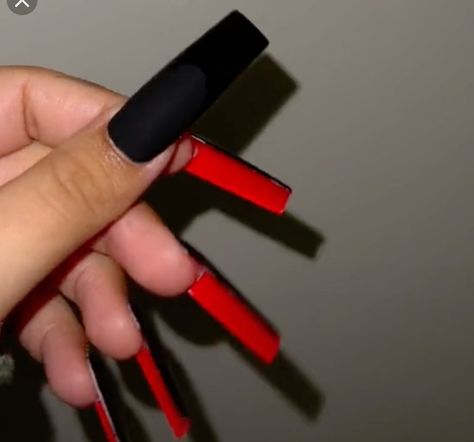 Black Nails Red Underneath, Nail Ideas With Red, Nails Red Underneath, Black Nails With Red Underneath, Nails With Red Underneath, Nail Ideas Red, Nails With Red, Nail Red, Black Acrylic Nails