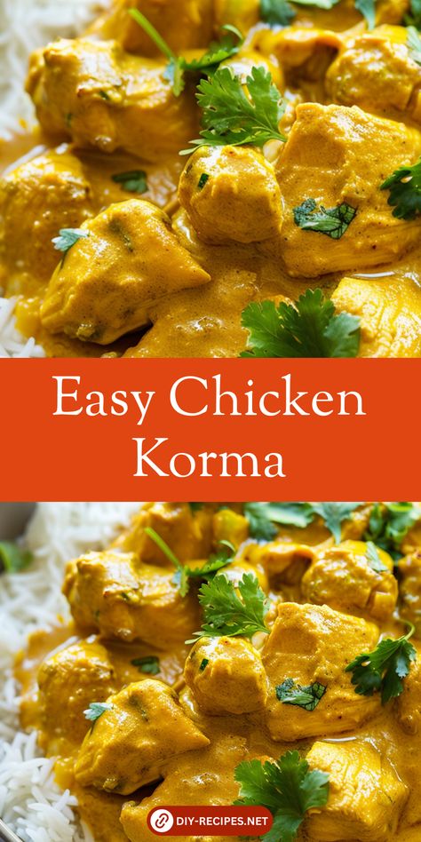 Discover how to make Easy Chicken Korma at home. Packed with spices, yogurt, and coconut cream, it's a delicious dinner option. Chicken Korma Curry Recipe, Korma Chicken Curry, Easy Chicken Korma, Chicken Korma Recipe Easy, Chicken Korma Recipe Indian Foods, Slow Cooker Chicken Korma, Korma Curry Recipes, Chicken Receipts, Afghan Recipes