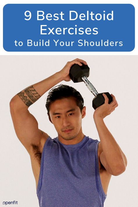 To build fully defined shoulders, you want to include some targeted deltoid exercises in your workout routine. Here are some of the best shoulder exercises to help you get bigger and stronger. #openfit Back Of Shoulder Exercises, Men’s Shoulder Workout, Front Deltoid Exercises, Shoulder Exercises With Weights, Deltoid Stretches, Deltoid Workout Women, Deltoids Workout, Rear Deltoid Exercises, Deltoid Exercises