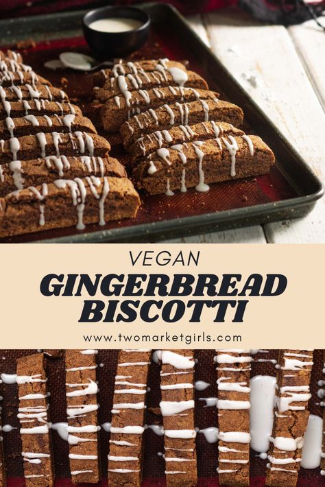 Vegan Christmas Baking, Vegan Biscotti, Gingerbread Biscotti, Iced Gingerbread, Vegan Gingerbread, Vegan Holiday, Vegan Bakery, Biscotti Recipe, Post Holiday