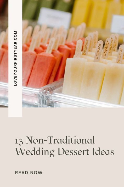 While having a cake at your wedding is something that has traditionally been a part of weddings for a long time, you might be looking to try something a little different. Here are 13 non-traditional dessert ideas you and your guests will fall in love with! Unique Dessert Ideas For Wedding, Gluten Free Wedding Desserts, Cheap Wedding Dessert Ideas, Wedding Cake Alternatives Cheap, Wedding Desserts Other Than Cake, Unique Wedding Desserts, Easy Wedding Desserts, Unique Dessert Ideas, Wedding Dessert Ideas