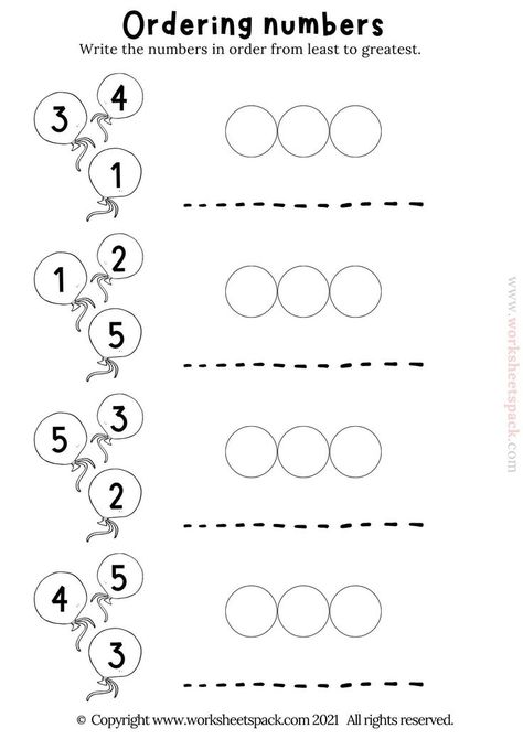 Free printable math worksheets pack Ordering Numbers Worksheet, Numbers Worksheets Kindergarten, Number Order Worksheets, Vocabulary Games For Kids, Preschool Social Skills, Kindergarten Math Worksheets Addition, Preschool Lesson Plan Template, Number Worksheets Kindergarten, Kindergarten Math Worksheets Free