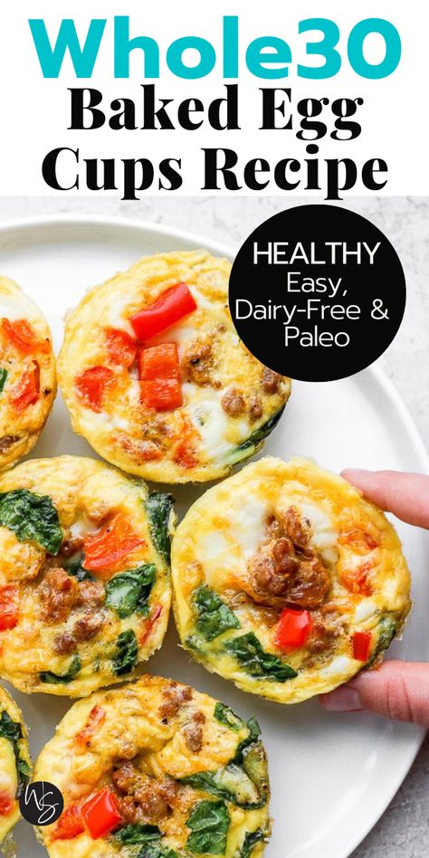 These Healthy Baked Egg Cups are simple and so easy to modify depending upon what you have in your fridge! Perfect for meal prep too! This on-the-go breakfast is Whole30, Paleo, Dairy-Free and Gluten-Free. A great homemade egg bites recipe. Baked Egg Cups, Egg Cups Recipe, Menu Sarapan Sehat, Egg Bites Recipe, Steak Tips, Crock Pots, Enchilada Recipe, Baked Egg, Whole 30 Breakfast