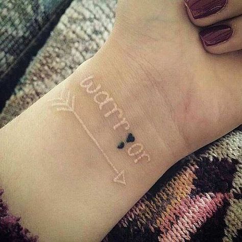 semicolon-tattoos-03 Places For Small Tattoos, Arrow Tattoo On Wrist, Small Tattoo Placement, Arrow Tattoo Design, Tattoo Wrist, White Ink Tattoo, Semicolon Tattoo, Arrow Tattoo, Warrior Tattoo