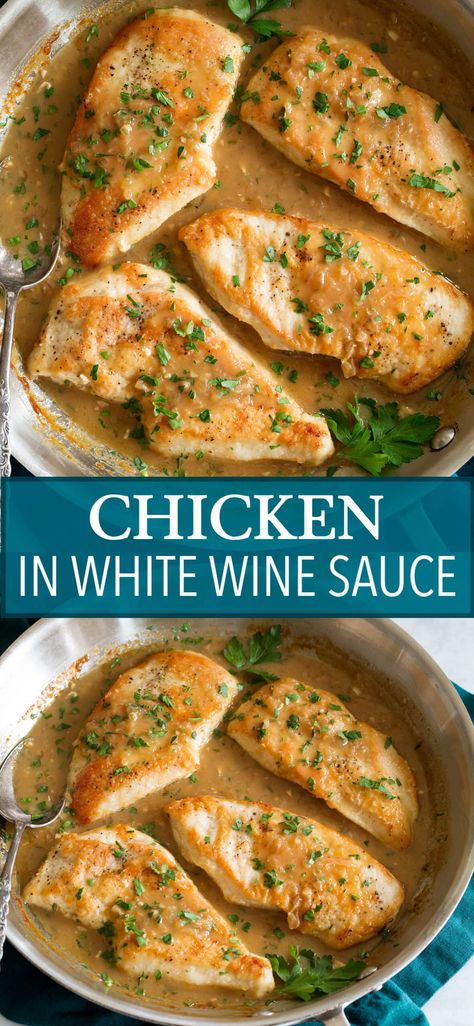 Chicken in White Wine Sauce - it's one of the most delicious ways to finish pan seared chicken! It is brimming with flavor and easy to prepare. Recipe on cookingclassy.com. Chicken Recipe With White Wine, Chicken Cutlet White Wine Sauce, White Wine Turkey Recipe, Chicken Cooked In White Wine, Crispy Chicken With White Wine Pan Sauce, White Wine Reduction Sauce Chicken, Sauces With White Wine, Baked Chicken In White Wine Sauce, Chicken Wine Recipes