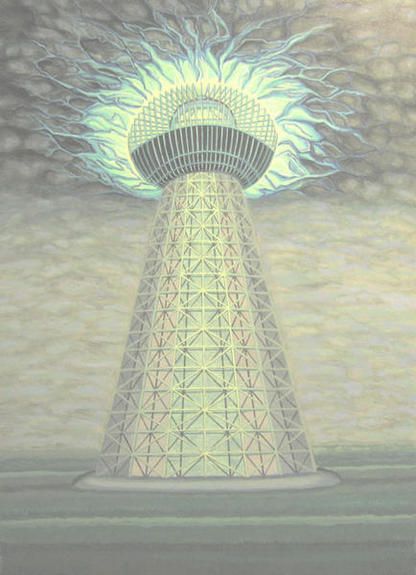 Painting Wardenclyffe Tesla Tower                                                                                                                                                                                 More Tesla Tower, Nikolai Tesla, Wardenclyffe Tower, N Tesla, Tesla Inventions, Chad Image, George Westinghouse, Coil Tattoo, Nicola Tesla