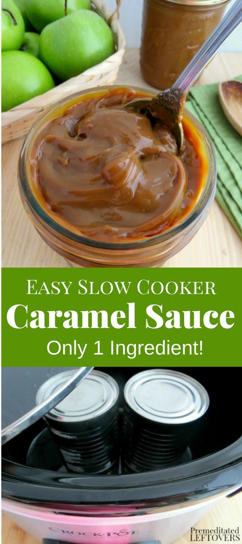 Easy One Ingredient Crock-Pot Caramel Sauce Recipe - Here are directions for making caramel sauce in a slow cooker using a can of sweetened condensed milk. Crock Pot Caramel, Caramel Sauces, Slow Cooker Caramel, Making Caramel, Crockpot Desserts, Caramel Sauce Recipe, Salted Caramels, Sweet Condensed Milk, Caramel Icing