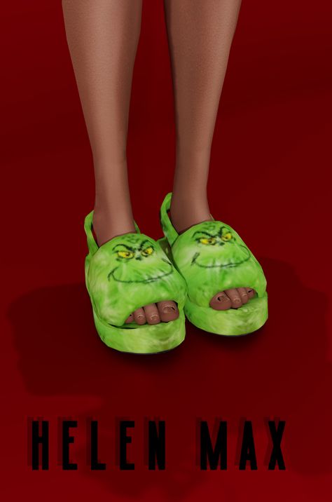 𝐇𝐞𝐥𝐞𝐧 𝐌𝐚𝐱 𝐆𝐫𝐢𝐧𝐜𝐡 𝐬𝐥𝐢𝐩𝐩𝐞𝐫𝐬 | Helen Max on Patreon Grinch Slippers, Sims Shoes, Witchy House, Sims 4 Traits, Cc Shoes, Cc Clothes, Sims 4 Cc Shoes, Free Sims 4, The Sims 4 Packs