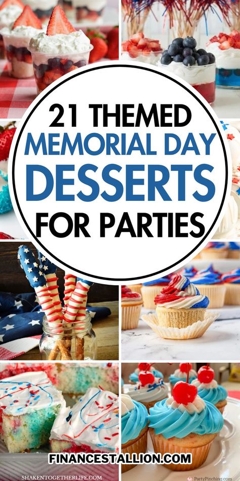 Memorial Day desserts to celebrate! Dive into our easy patriotic desserts like red, white, and blue treats, American flag cakes, and firework-themed desserts. Find easy 4th of July desserts, Memorial Day BBQ desserts, and no-bake summer desserts. From patriotic cupcakes, 4th Of July poke cake recipes, fruit tarts, fruit pizza recipes, and jello recipes too. From Memorial Day cupcakes to frozen desserts for Memorial Day, make sure to check out all of these Memorial Day food ideas. Easy Memorial Day Desert, Memorial Day Fruit Desserts, Memorial Day Cookout Desserts, Fun Memorial Day Food, Memorial Day Desert Ideas, Memeriol Day Dessert, Fun Memorial Day Desserts, Memorial Day Dessert Recipes, Memorial Day Pool Party Food