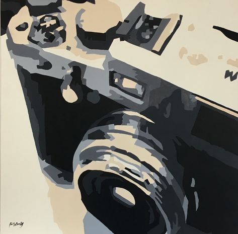 Old Camera - Acrylic on canvas - by Adri Barbieux Camera Painting Ideas, Acrylic Painting Aesthetic Vintage, Camera Artwork, Camera Painting, Draw And Paint, Camera Art, Angel Painting, Old Camera, Gcse Art