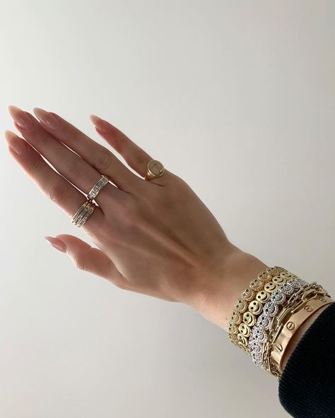 Lisa Gozlan Stack, Lisa Gozlan Bracelet Stack, Liza Gozlan Bracelets, Lisa Gozlan Bracelets, Lisa Gozlan, Arm Stack, Aesthetic Core, Wrist Stacks, Sequin Dresses