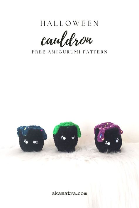 Halloween Cauldron Free Amigurumi Crochet Pattern - Akamatra Crochet Halloween Caldron, Cauldron Crochet Pattern, Crochet Cauldron Free Pattern, Cauldron Amigurumi, Crochet Cauldron, Halloween Cauldron, Spooky Home, Spooky Home Decor, Witches Cauldron