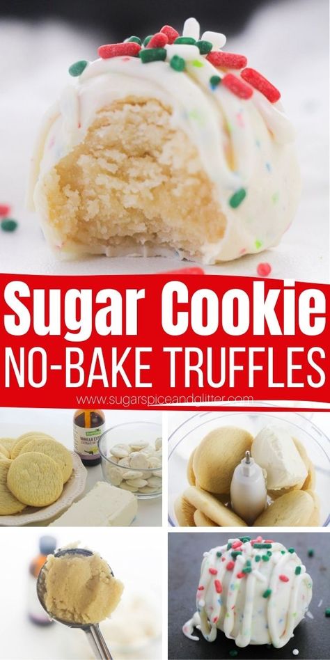 Christmas Sugar Cookie Truffles ⋆ Sugar, Spice and Glitter Easy No Bake Cookie Balls, Sugar Cookie Truffle Balls, No Bake Sugar Cookie Truffles, No Bake Cake Balls 3 Ingredients, Sugar Cookie Balls No Bake, Cookie Pops How To Make, Cake Pop With Sugar Cookies, Cookie Crumb Truffles, Sugar Cookie Cake Pops Recipe