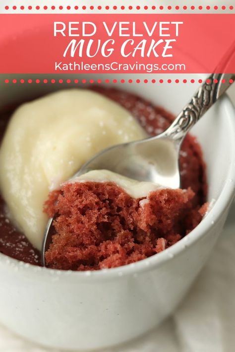 This Red Velvet Mug Cake cooks up in the microwave in only 1 minute! It is moist, tender, and the perfect single serving treat. Top with a dollop of cream cheese frosting for an extra special sweet treat. Red Velvet Mug Cake, Wendy's Frosty, Single Serve Cake, Red Velvet Flavor, Frosty Recipe, Mug Cake Microwave, Cake With Cream Cheese Frosting, Ninja Creami, Chocolate Mug Cakes