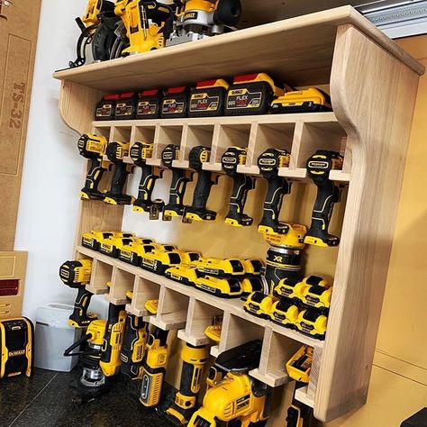 Workshop Wednesday and what a set up @dg_customwoodworks built with this storage station for their Dewalt 👍🏼 ・・・ #workshopwednesday… | Instagram Dewalt Organizer, Wall Tool Organizer, Organizers Diy, Tool Organization Diy, Tool Wall Storage, Garage Workbench Plans, Garage Organization Tips, Garage Organisation, Power Tool Storage