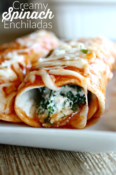 Creamy Spinach Enchiladas (Vegetarian!) Enchiladas Vegetarian, Enchiladas Mexicanas, Vegetarian Enchiladas Recipe, Spinach Enchiladas, Vegetarian Enchiladas, Cheese Enchiladas, Six Sisters Stuff, Creamy Spinach, Enchilada Recipes