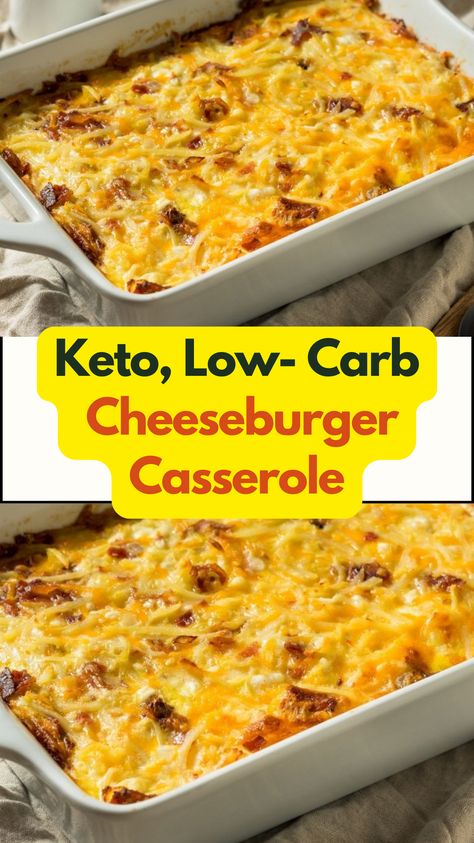 Satisfy your cheeseburger cravings with this Keto Cheeseburger Casserole! Made with ground beef, creamy cheese, and all the classic burger flavors, this low-carb dish is perfect for keto or low-carb diets. Ready in just 30 minutes, it’s a quick and hearty meal the whole family will love. #KetoDinner #LowCarbRecipes #KetoCasserole #CheeseburgerCasserole #GroundBeef #LowCarbKeto Keto Cheeseburger Casserole, Low Carb Cheeseburger, Low Carb Cheeseburger Casserole, Casserole With Ground Beef, Keto Cheeseburger, Bacon Cheeseburger Casserole, Hamburger Casseroles Recipes, Low Carb Casseroles, Cheeseburger Casserole