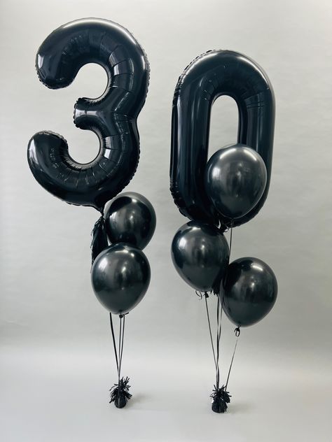 30 Birthday Balloon Ideas Men, Black 30 Balloons, Men’s Birthday Balloons, Balloon Arrangements For Men, 30th Balloons, 30th Birthday Balloons, 40th Birthday Balloons, 30th Birthday Men, 30 Balloons