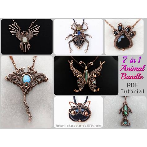 "7 Animals inspired designs in one Tutorial Bundle!! Go on try them out. Thank you!!" Moon Mermaid, Rudraksha Jewelry, Wire Wrap Tutorial, Wrapping Tutorial, Wrap Tutorial, Wire Wrapping Tutorial, Bijoux Fil Aluminium, Weaving Tutorial, Pendant Tutorial