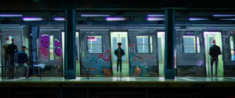 Into The Spiderverse, Spider Man Into The Spider Verse, Environment Painting, Arte Peculiar, Bg Design, Into The Spider Verse, Color Script, Animation Background, Visual Development