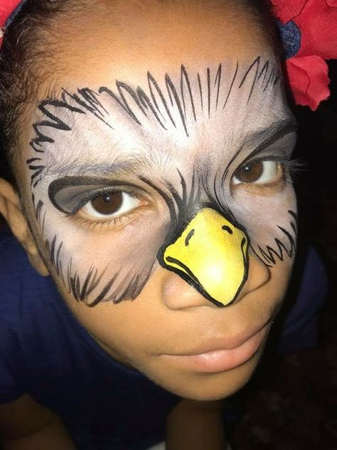 Jungle Animals Face Painting, Bald Eagle Face Paint, Chicken Face Paint, Eagle Face Paint, Bird Face Painting, Bird Face Paint, Kids Face Painting Easy, Maquillage Harry Potter, Crow Beak