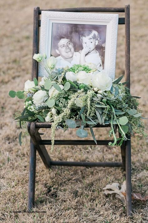 Image of deceased father and bride on "daddy" chair. Father And Bride, Father Of The Bride Outfit, Marriage Reception, Memorial Ideas, Wedding Day Photos, Wedding 2025, Wedding Vibes, Marriage Ceremony, March 7