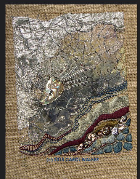 Carol Walker, Mixed Media Textiles, Creative Textiles, Textile Fiber Art, Fibre Art, Fibres Textiles, Bugle Beads, Keshi Pearls, Belgian Linen