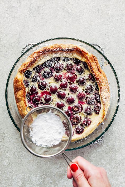 First made famous by Julia Child, cherry clafoutis is a simple and special dessert to ring in cherry season. Eat it warm or cold! Cherry Dessert Recipes, Molasses Baked Beans, Cherry Recipes Dessert, French Custard, Clafoutis Recipes, Cherry Clafoutis, Spring Food, Cherry Season, Cherry Desserts