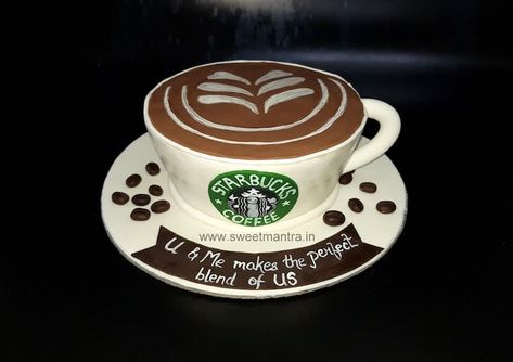 Starbucks coffee theme shaped customized 3D designer fondant cake for coffee lover's birthday by Sweet Mantra - Customized 3D cakes Designer Wedding/Engagement cakes in Pune - http://cakesdecor.com/cakes/317540-starbucks-coffee-theme-shaped-customized-3d-designer-fondant-cake-for-coffee-lover-s-birthday Coffee Lover Cake, Coffee Cake Design, Starbucks Coffee Cake, Lover Cake, Coffe Mug Cake, Starbucks Cake, Starbucks Birthday, Coffee Cupcakes, Orange Chocolate Cake