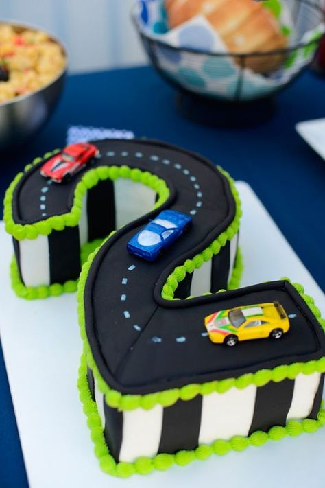 Number Birthday Cakes, 2nd Birthday Party For Boys, Two Birthday, 2nd Birthday Boys, Car Birthday Theme, Race Car Birthday Party, Second Birthday Ideas, Cars Theme Birthday Party, 2 Birthday Cake