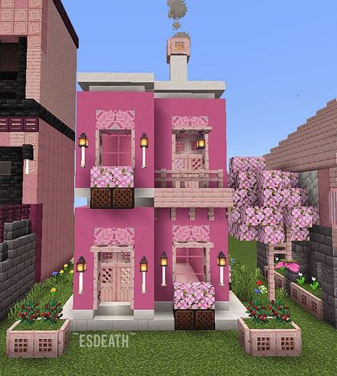 #minecraft #pinkhouse Minecraft Lover House, Barbie Minecraft, Pink Minecraft Builds, Girly Minecraft Builds, Cute Minecraft House, Cute Pink Minecraft House, Pink Minecraft House, Pink Minecraft, Minecraft Shops