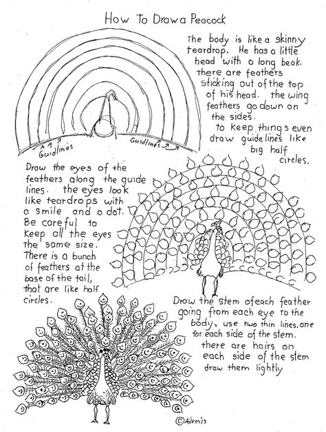 How To Draw A Peacock Worksheet. There are project notes at the blog. http://drawinglessonsfortheyoungartist.blogspot.com/2013/04/how-to-draw-peacock-worksheet.html Dhoti Design, Draw Peacock, Art Handouts, Bujo Doodles, Art Worksheets, Peacock Art, Basic Drawing, Park Art, Kids Activity