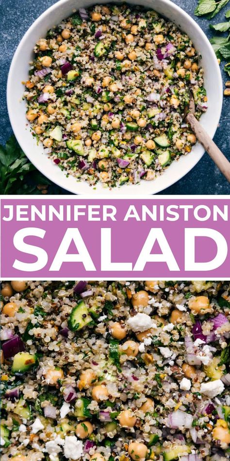 Chickpea Salad With Mint, Cucumber Chickpea Salad With Feta And Lemon, Quinoa Salad With Lemon Vinaigrette, Chick Pea And Quinoa Salad, Quinoa Chickpea Feta Salad, Garbanzo Quinoa Salad, Zoe’s Kitchen Quinoa Salad Recipe, Kelley Salad Base, Quinoa Salad Feta Cheese