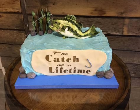 Catch Of A Lifetime Grooms Cake, Fish Grooms Cake Ideas, Groomsman Cake Fishing, Grooms Cake Ideas Fishing, Grooms Cake Fishing Theme, Fish Grooms Cake, Fishing Grooms Cake, Groom Cake Ideas, Fishing Wedding Cake