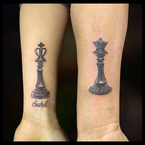 Couple Tattoo Design |   couple tattoos unique meaningful words King Queen Chess Tattoo, King And Queen Chess Piece Tattoo, Queen Chess Piece Tattoo, Couple Tattoo Design, Queen Tattoo Designs, Chess Piece Tattoo, Chess Tattoo, Square Tattoo, Couple Tattoos Unique Meaningful