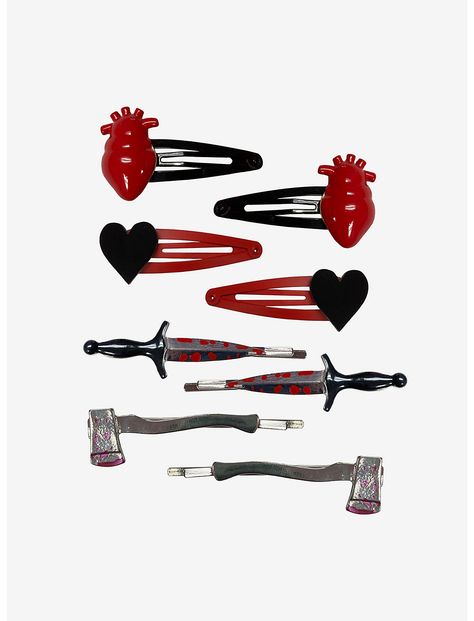 Bloody Weapons & Heart Hair Clip Set Unique Hair Accessories, Hair Techniques, Red And Silver, Heart Hair, Happy Mom, Unique Hairstyles, Alternative Outfits, Pastel Goth, Character Costumes