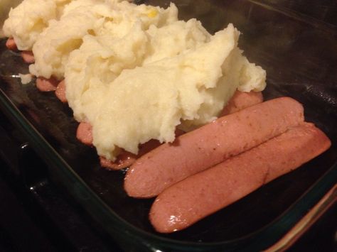 Flashback to Childhood – Hot Dog Boats with Mashed Potatoes and Cheese – Basil, Meet Lime Brats And Mashed Potatoes, Mac And Cheese And Hot Dogs, Mac And Cheese With Hotdogs, Hot Dogs With Mashed Potatoes, Hot Dog Boats, Hot Dogs Potatoes And Onions, Boiled Hot Dogs, Dogs Recipes, Potatoes And Cheese