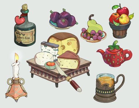 The Art Showcase, Props Design, Tea Illustration, Fantasy Shop, Props Concept, Art Showcase, Props Art, Food Illustration Art, Paint Brush Art