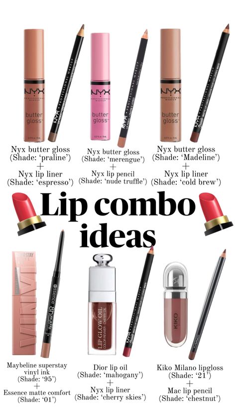 Lip combo ideas #lipcombo #makeup #trendingmakeup Lip Combos That Last, Nyx Nude Truffle Lip Liner Combo Color, Makeup Ideas Lip Liner, Cola Lip Combo, Ulta Lip Combo, Best Lip Combos Drugstore, Lip Liner Gloss Combo, Best Lip Combos For Medium Skin, Nyx Lip Liner Combo