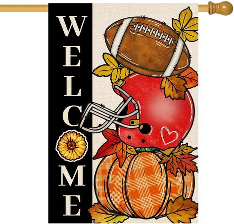 PRICES MAY VARY. Premium Fabric And Weather Resistant:Fall welcome garden flags are made of weatherproof and persistent two layers burlap material, can fly in indoor, outdoor. Football pumpkin garden flags and banners are washable and are UV resistant, no fade to keep them flying for fall thanksgiving holiday and party Double Sided And Unique Design: Fall football garden flag printing available in both sides and text also reads correctly from both sides. Autumn football yard flags are printed in Garden Flag Holder, Pumpkin Garden, Fall Garden Flag, Outdoor Deco, Fall Football, Pumpkin Autumn, Sports Game, Yard Flags, Welcome Fall