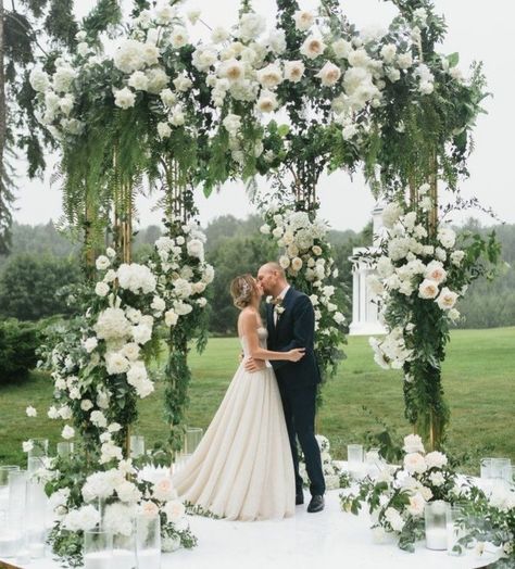 Wedding Hall Reception, Green Wedding Ceremony, Gazebo Wedding Decorations, Princess Wedding Theme, The Wedding, Setting Table, Gazebo Wedding, Extravagant Wedding, Wedding Backdrop Design