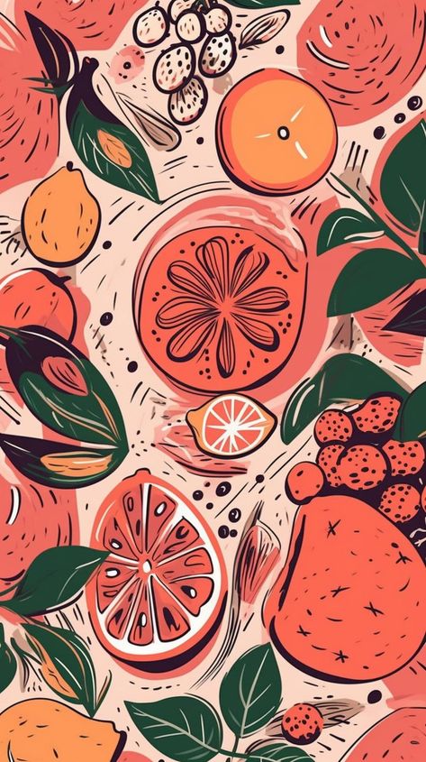 Beautiful Backgrounds Wallpaper, Fruit Collage, Botanical Flowers Print, Buch Design, Fruit Wallpaper, Witchy Wallpaper, Beautiful Background, Fruit Illustration, Fruit Art