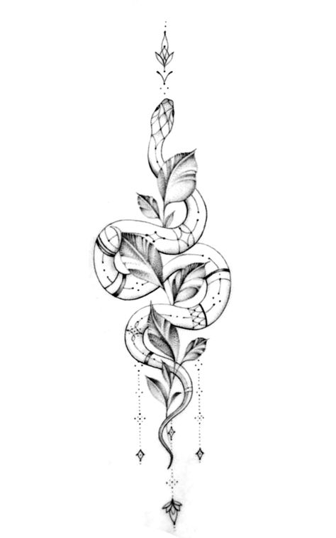 Spine Tattoo Snake And Flowers, Feminine Snake Tattoo Arm, Snake Back Tattoo Women Spine, Kundalini Tattoo Snakes, Spine Snake Tattoo, Snake Tattoo Spine, Snake Flower Tattoo Design, Spine Tattoo Snake, Snake Spine Tattoos For Women